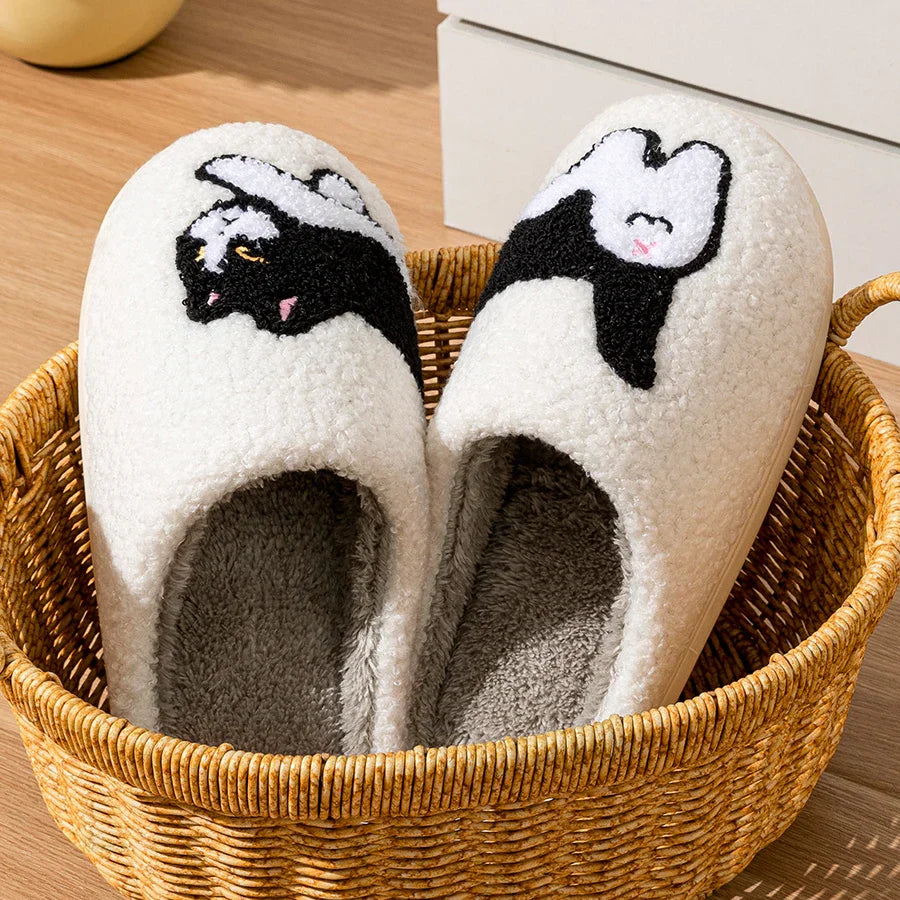 Femmes - Chaussons doux - Motif de chat - Confort chaleureux pour des moments douillets