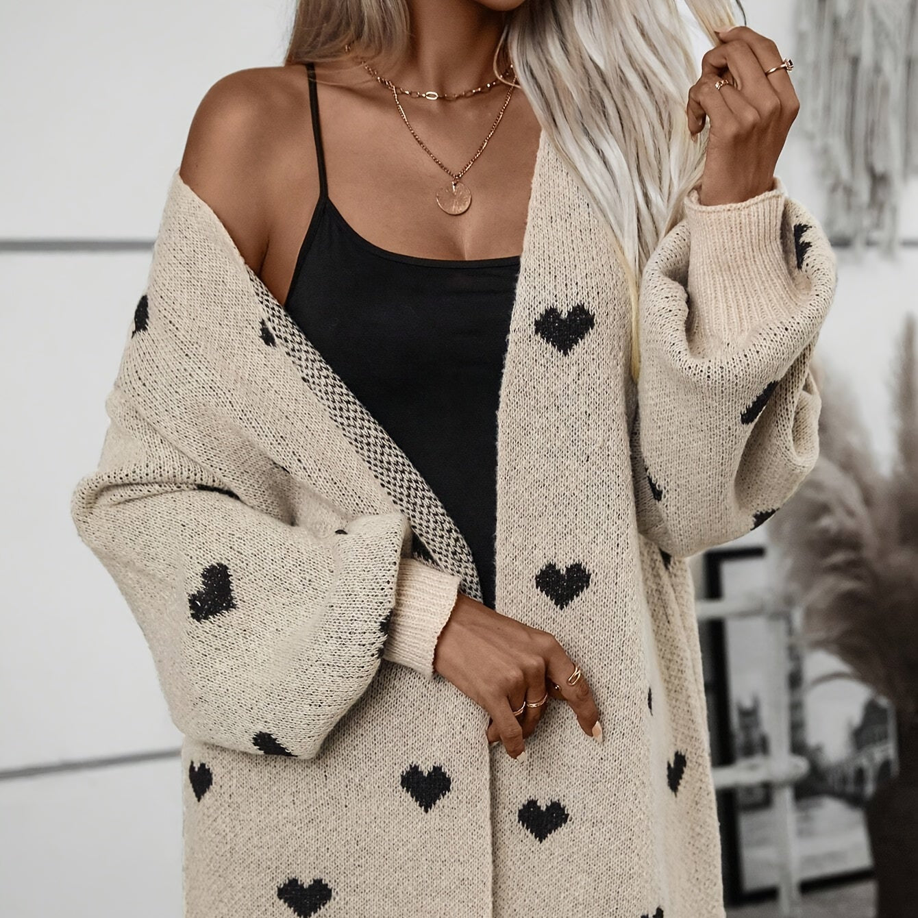 Femmes - Cardigan - Motif de cœur - Manches longues en tricot doux - Élégance et confort