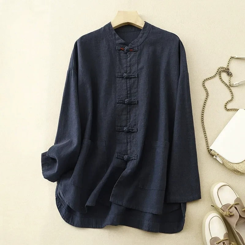 Femmes - Chemise à boutons - Lin - Style vintage classique pour un confort élégant