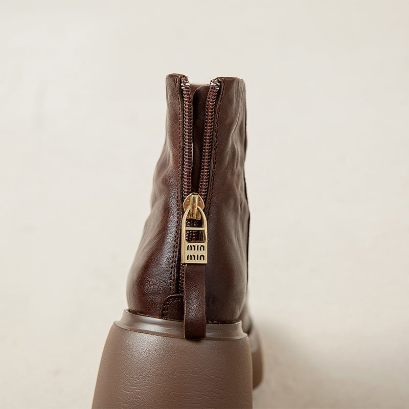 Femmes - Bottes à plateforme - Cuir de vache - Fermeture à glissière - Élégantes et Confortables