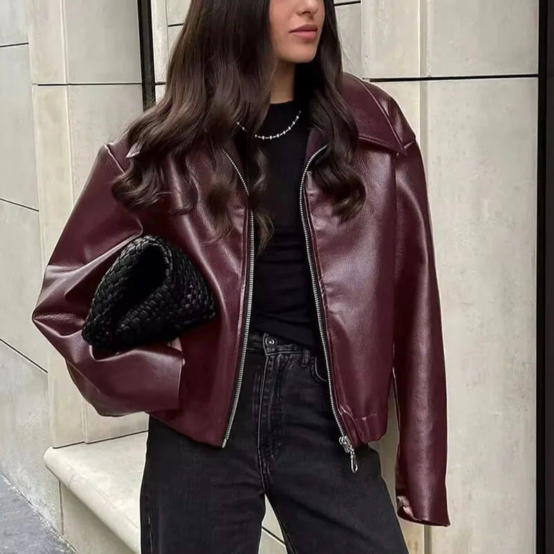 Femmes - Veste - Cuir - Coupe Relaxed Fit - Élégance et Confort