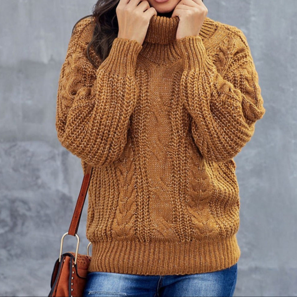 Femmes - Pull à col roulé en maille torsadée - Coupe surdimensionné