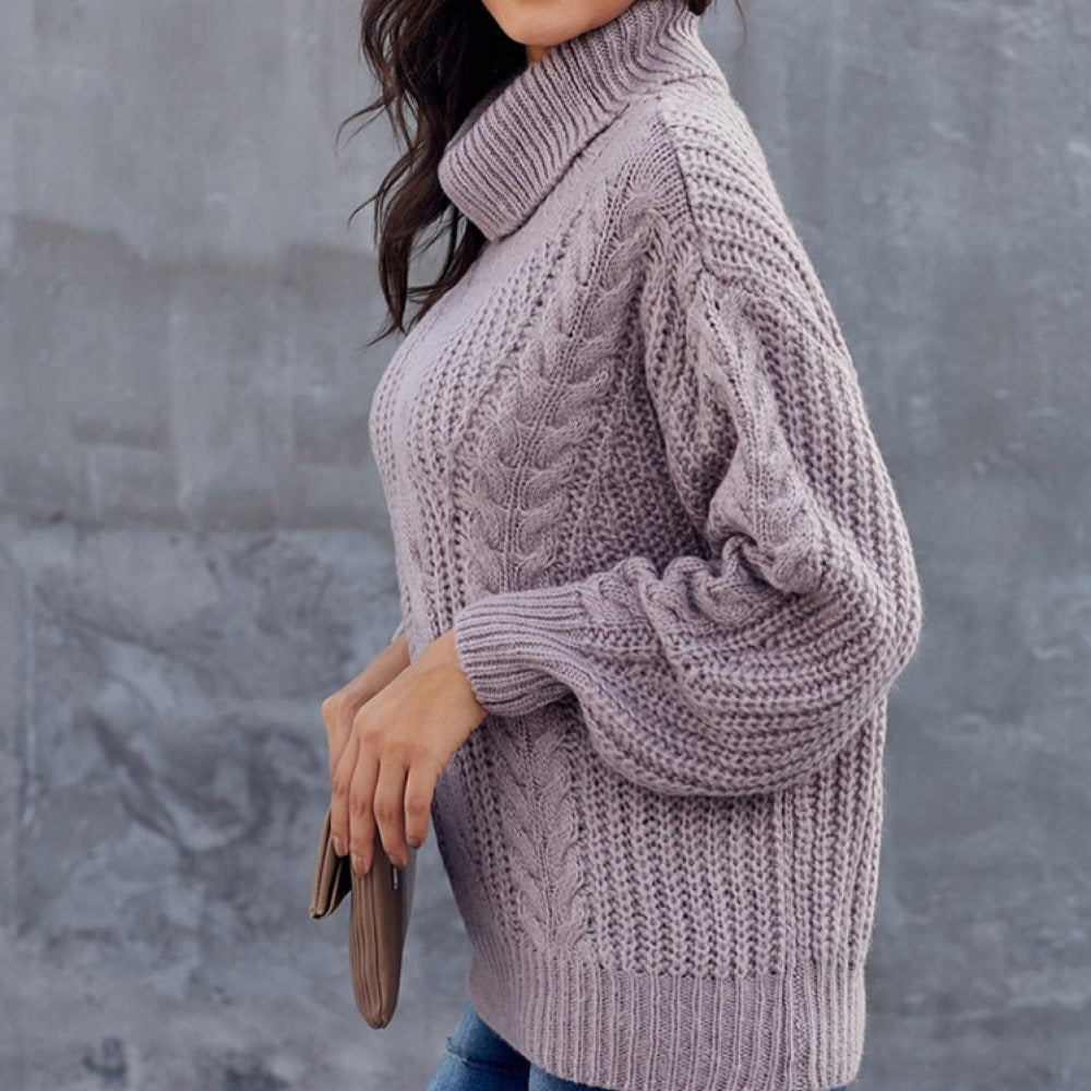 Femmes - Pull à col roulé en maille torsadée - Coupe surdimensionné