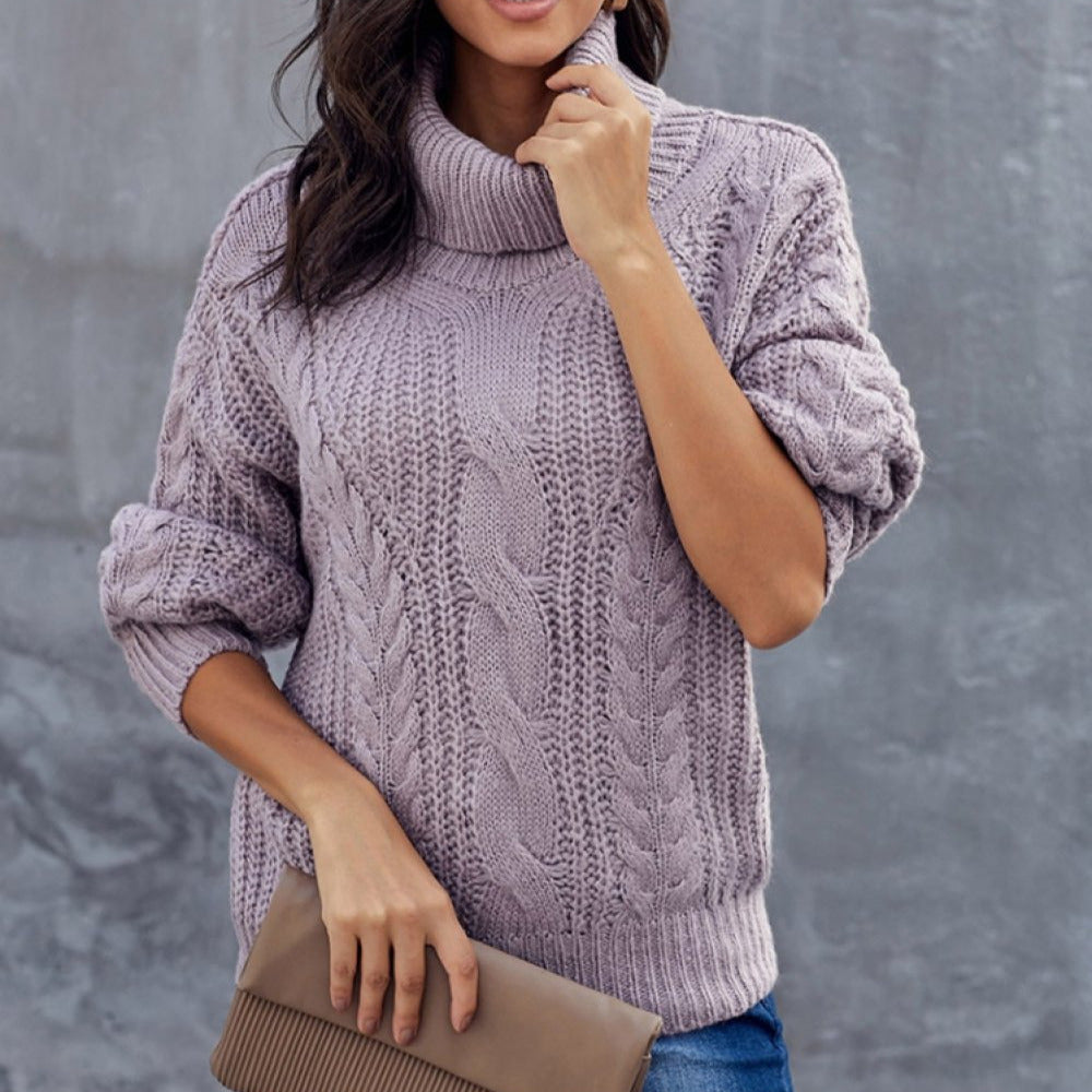 Femmes - Pull à col roulé en maille torsadée - Coupe surdimensionné