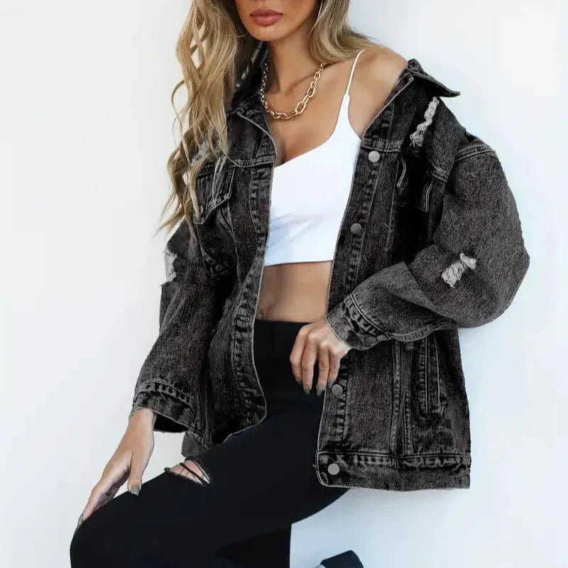 Femmes - Veste en jean surdimensionnée - Tissu durable - Mode polyvalente pour toutes les occasions