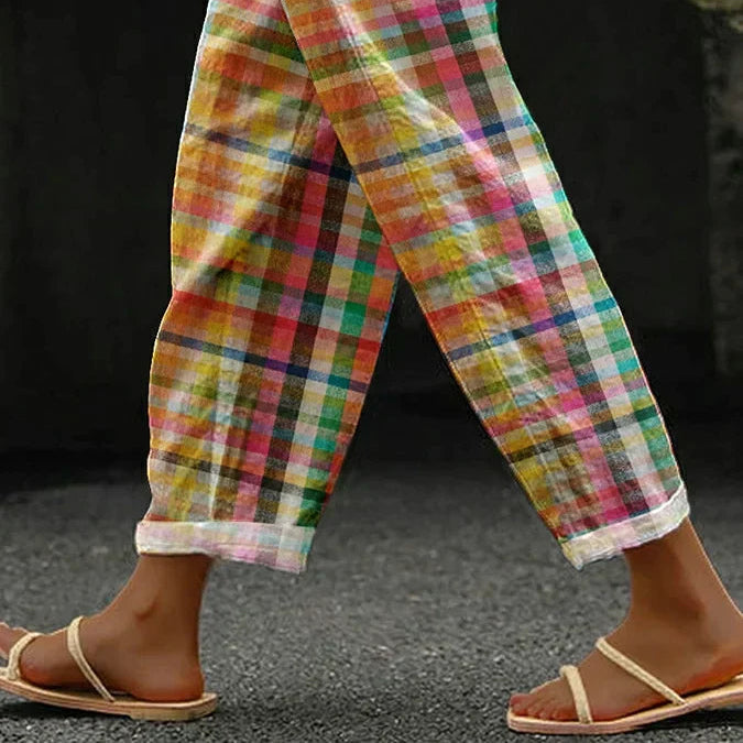 Femmes - Pantalon à carreaux chic - Tissu doux, coupe élégante - Confort et style au quotidien