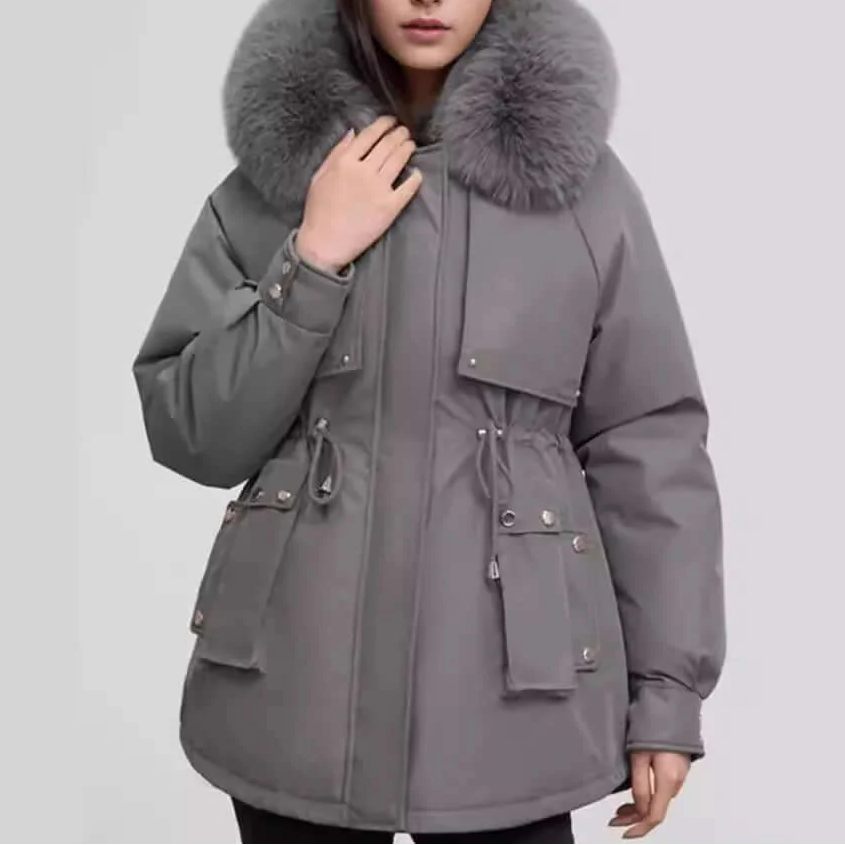 Femmes - Manteau longueur hanche à col en fausse fourrure - Fermeture à glissière