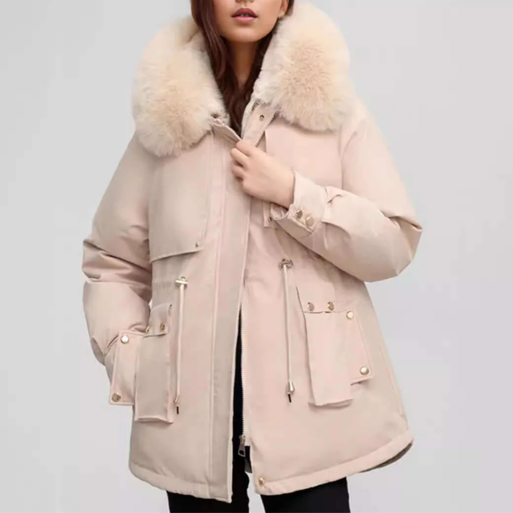 Femmes - Manteau longueur hanche à col en fausse fourrure - Fermeture à glissière