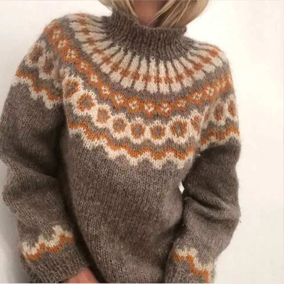 Femmes - Pull à col roulé - Tissu doux - Tricot norvégien - Confortable et élégant pour l'hiver