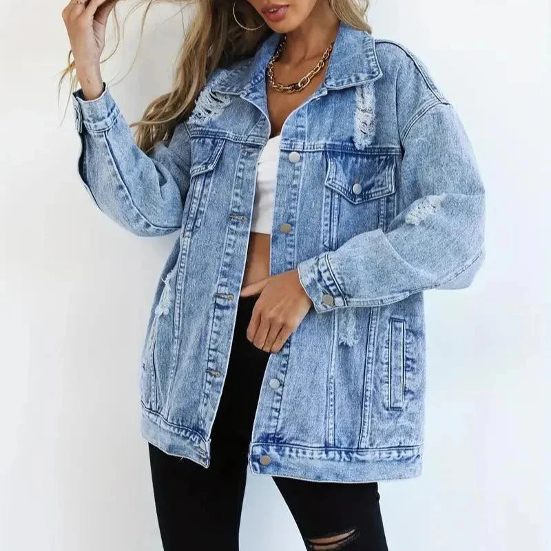 Femmes - Veste en jean surdimensionnée - Tissu durable - Mode polyvalente pour toutes les occasions