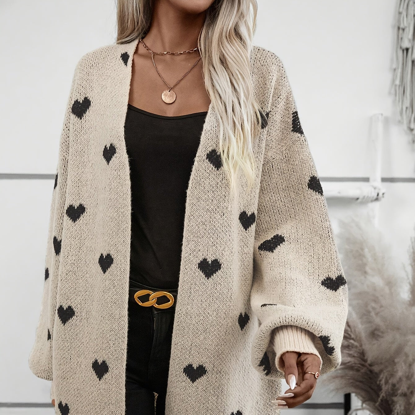 Femmes - Cardigan - Motif de cœur - Manches longues en tricot doux - Élégance et confort