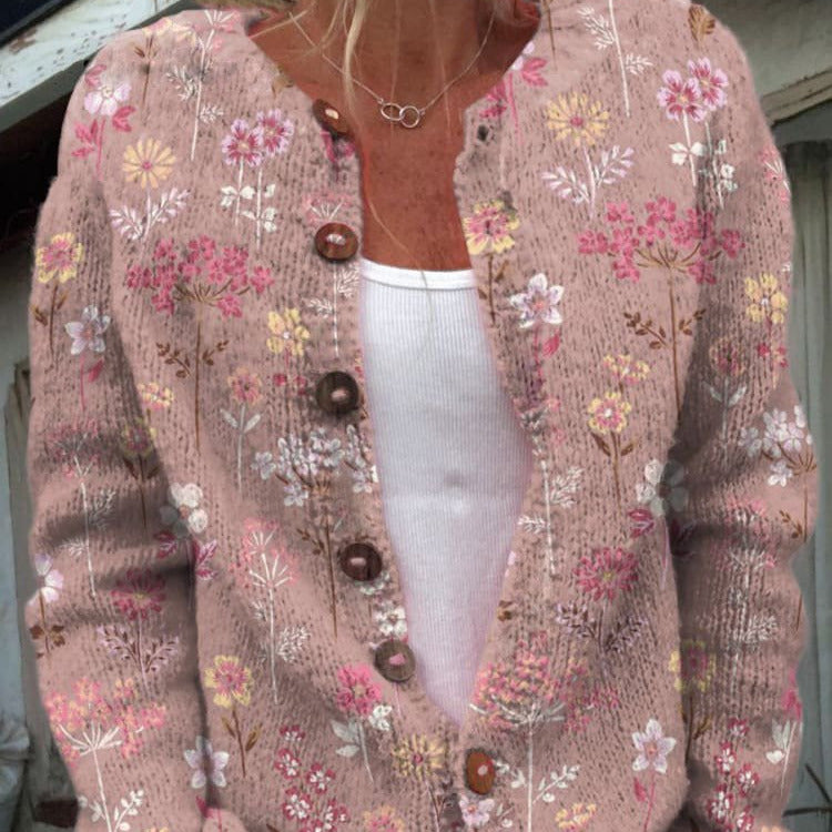 Femmes - Cardigan en maille florale - Col ras du cou - Élégant et confortable pour toutes les occasions