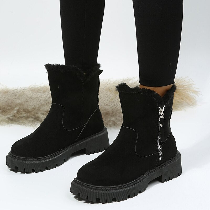 Femmes - Bottines en daim chaudes - Fermeture éclair latérale