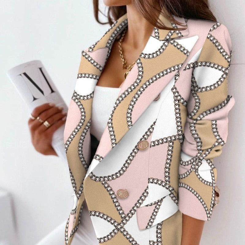 Femmes - Blazer Tailleur - Double Boutonnage - Modèles Imprimés Élégants pour un Style Chic