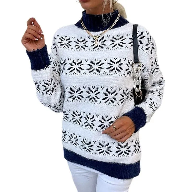 Femmes - Pull en tricot à motif de flocons de neige - Mélange de laine