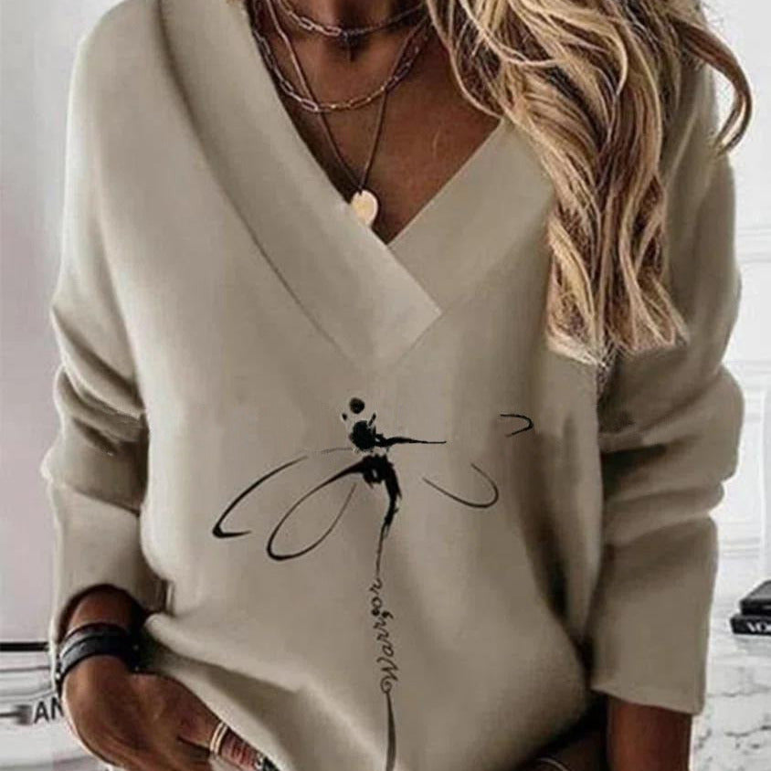 Femmes - Sweatshirt en coton à col en V - Coupe décontractée