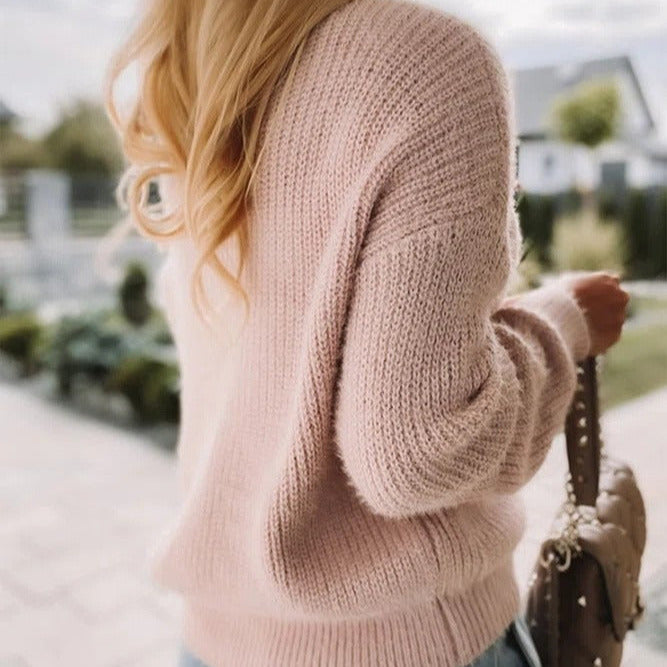 Femmes - Haut en tricot à col en V - Coupe Décontractée