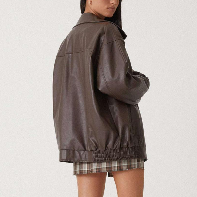 Femmes - Veste décontractée - Cuir - Col montant zippé - Élégance et confort au quotidien