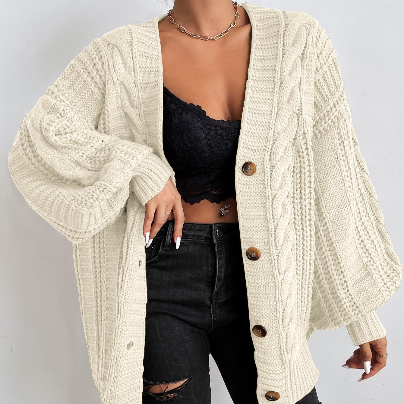 Femmes - Cardigan - Maille torsadée - Tricot Doux et Confortable - Mode Automne/Hiver