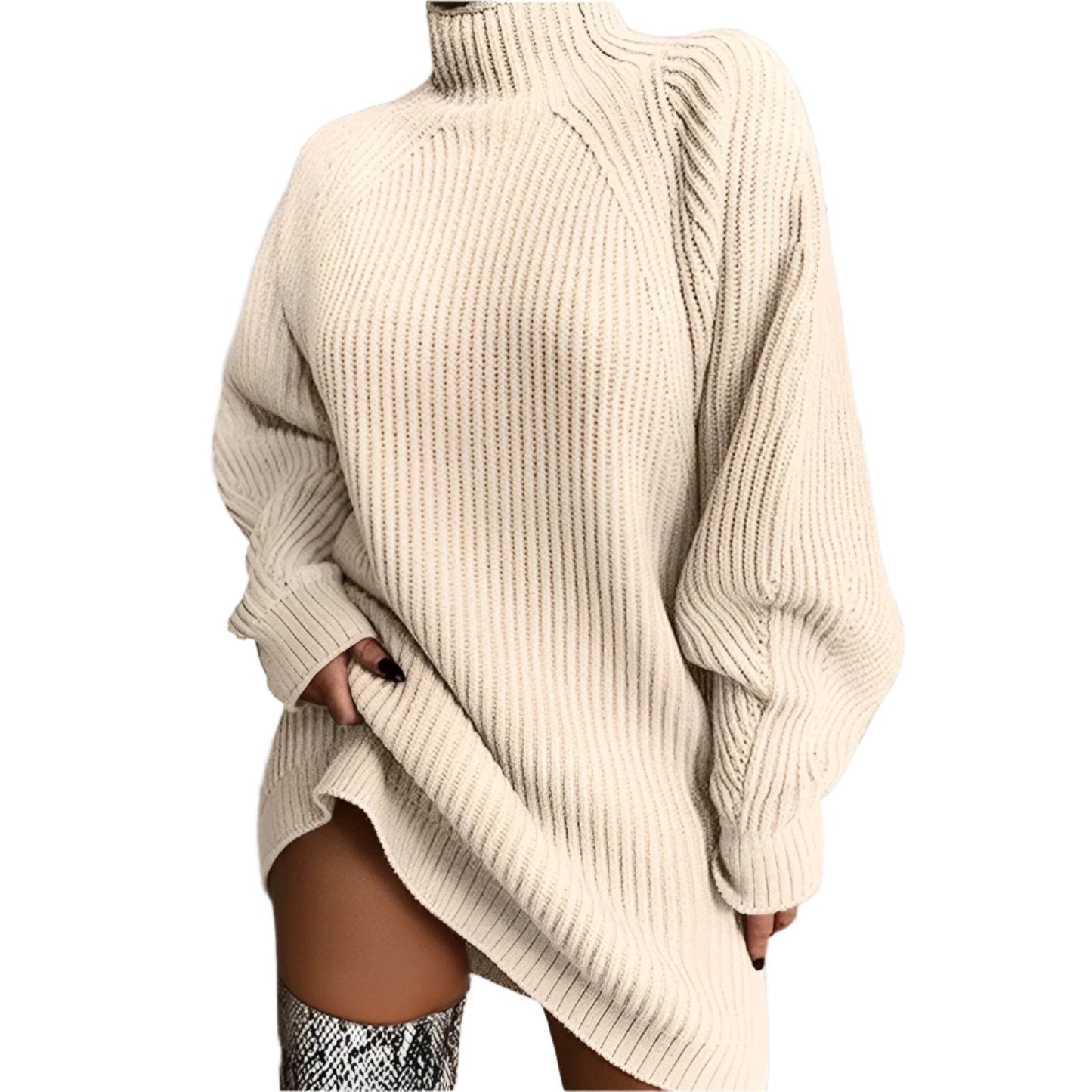 Femmes - Pull oversize à col roulé - Style tricot douillet
