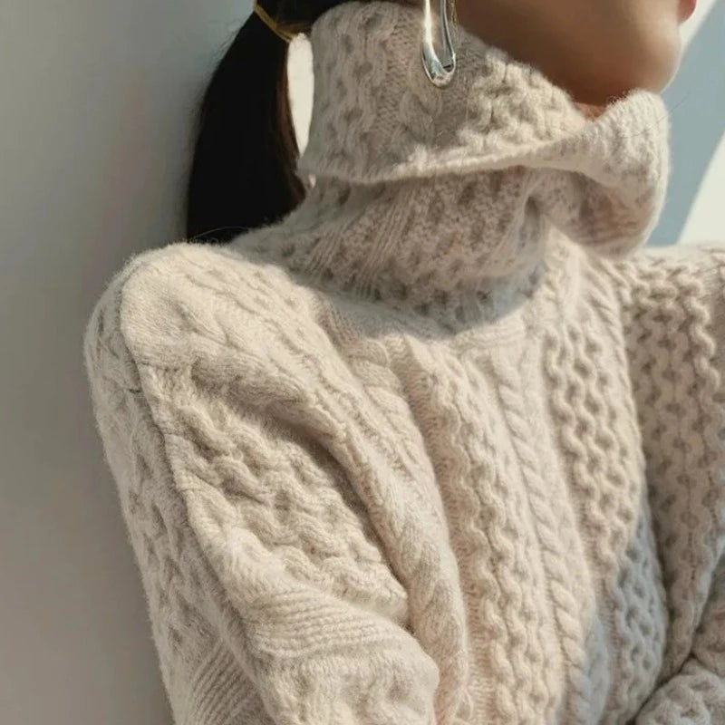 Femmes - Pull douillet à col roulé - Style tricot doux