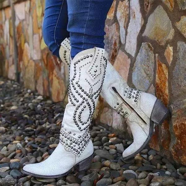 Femmes - Bottes - Rivetées en cuir - Cowboy à hauteur de genou - Style tendance et audacieux