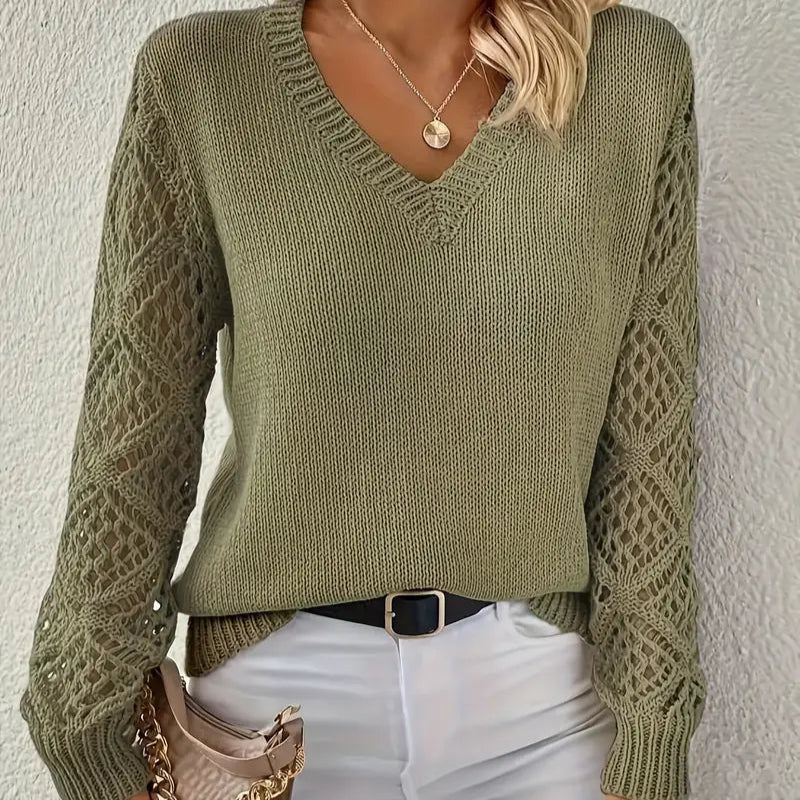 Femmes - Pull - Tricoté classique en V - Tissu mélangé d'acrylique doux - Mode tendance
