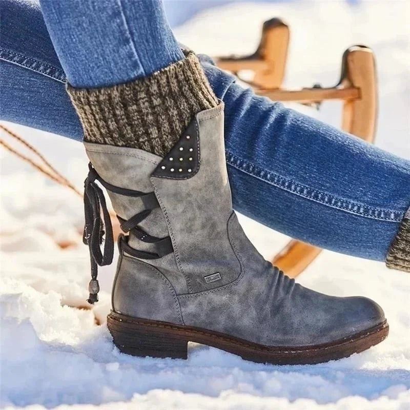 Femmes - Bottines d'hiver avec laçage - Cuir - Chaudes et élégantes - Parfaites pour les journées froides