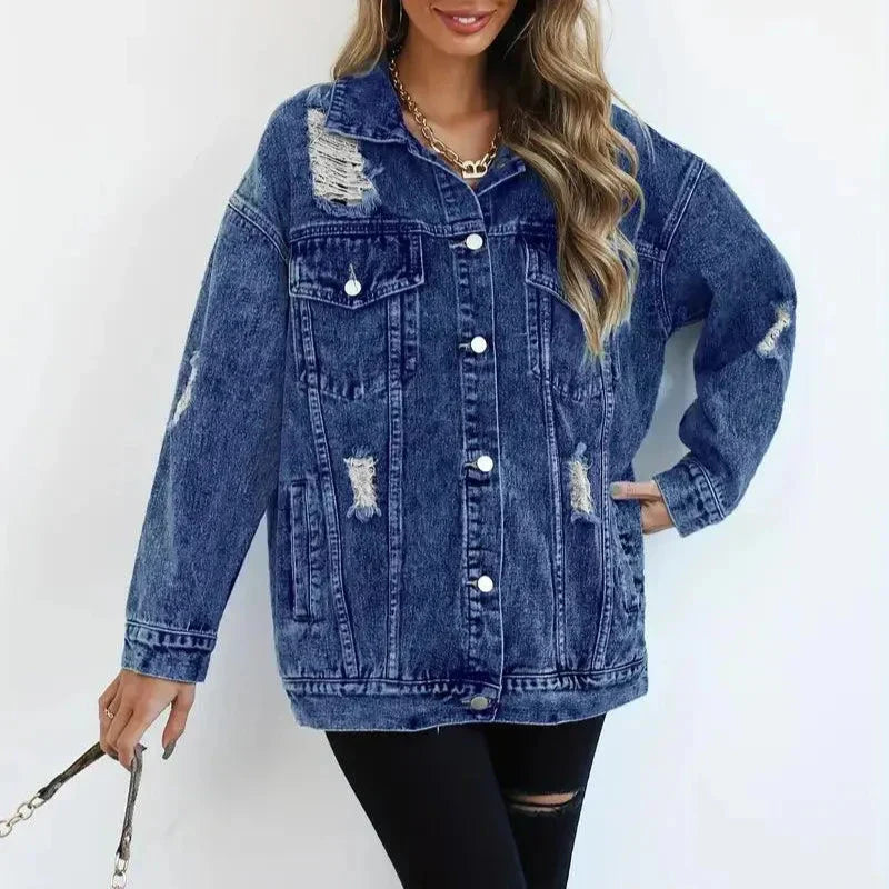 Femmes - Veste en jean surdimensionnée - Tissu durable - Mode polyvalente pour toutes les occasions