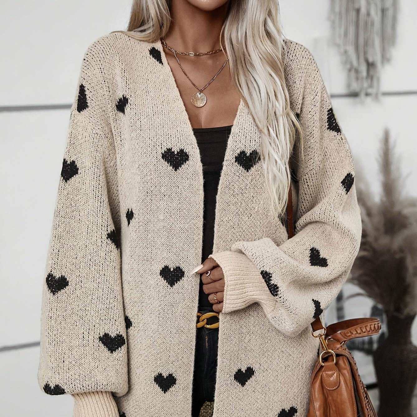 Femmes - Cardigan - Motif de cœur - Manches longues en tricot doux - Élégance et confort