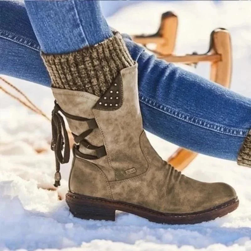 Femmes - Bottines d'hiver avec laçage - Cuir - Chaudes et élégantes - Parfaites pour les journées froides