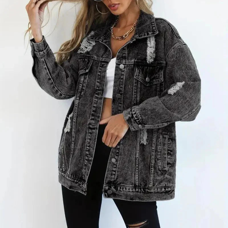 Femmes - Veste en jean surdimensionnée - Tissu durable - Mode polyvalente pour toutes les occasions