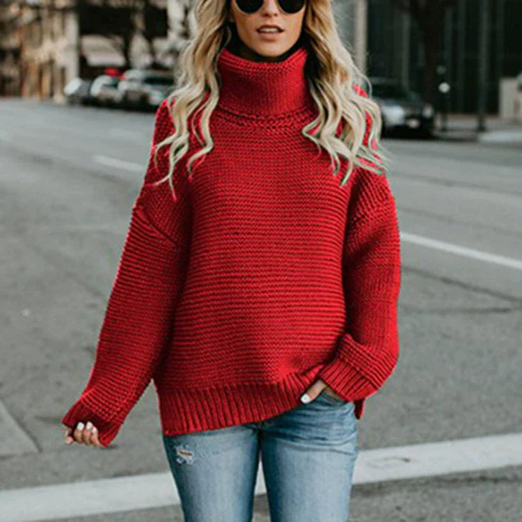 Femmes - Pull surdimensionné en maille - Col montant et côtes