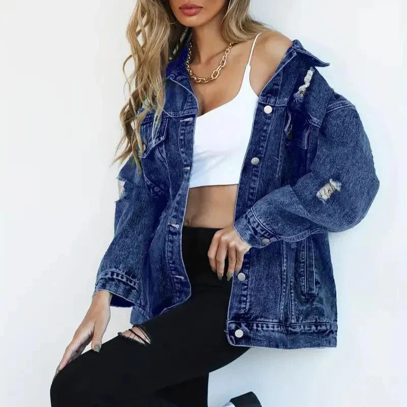 Femmes - Veste en jean surdimensionnée - Tissu durable - Mode polyvalente pour toutes les occasions
