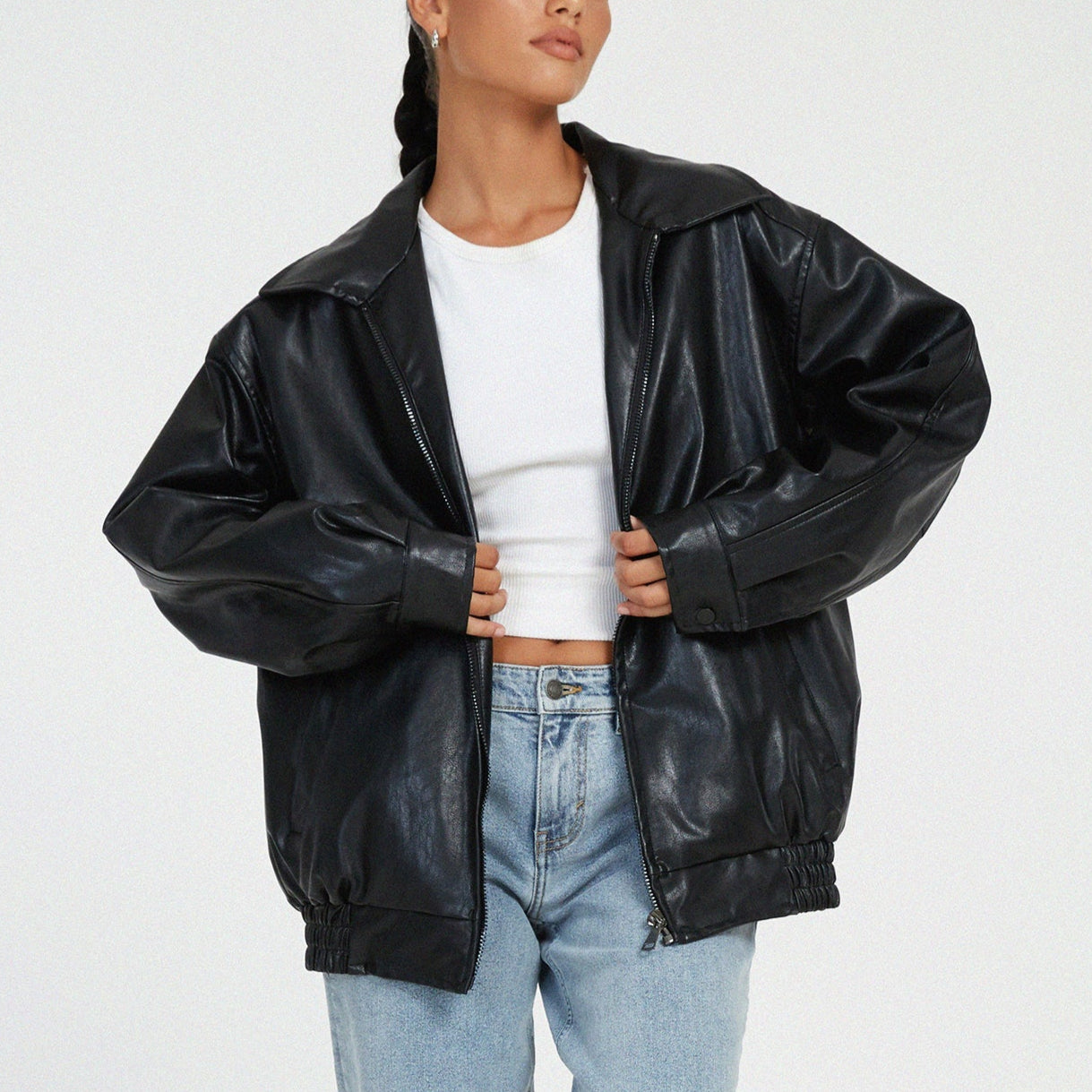 Femmes - Veste décontractée - Cuir - Col montant zippé - Élégance et confort au quotidien