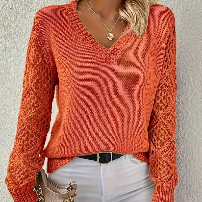 Femmes - Pull - Tricoté classique en V - Tissu mélangé d'acrylique doux - Mode tendance