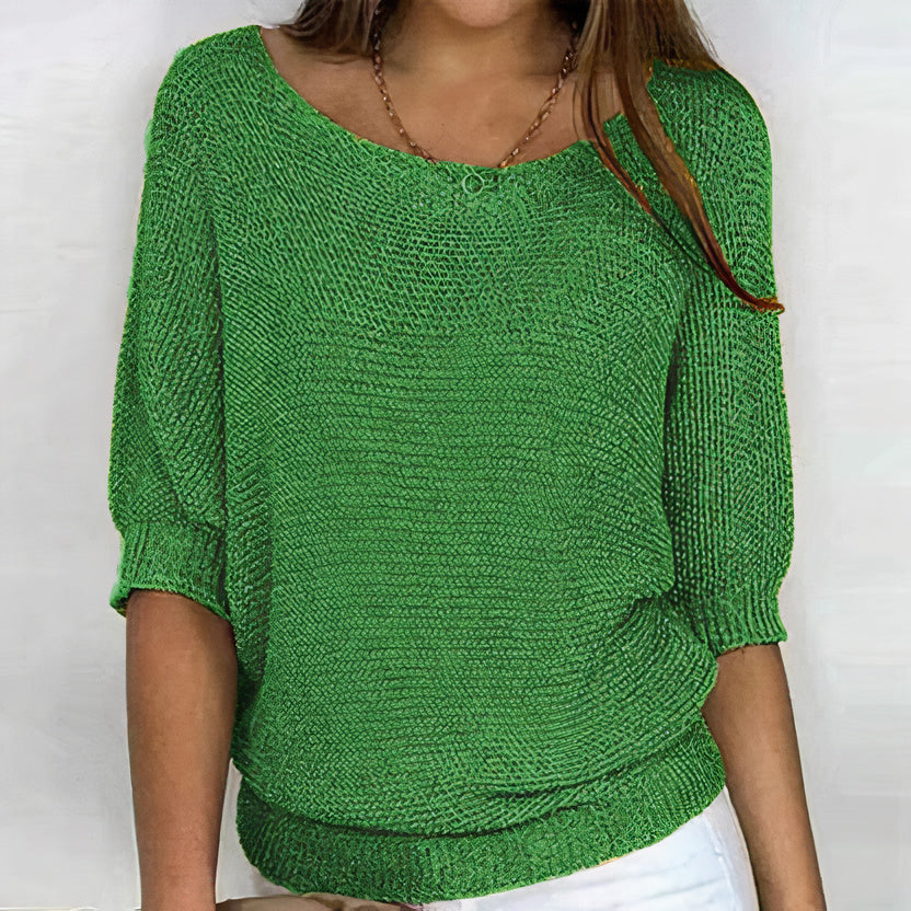 Femmes - Pull en maille doux à col rond - Matière respirante - Manches trois quarts - Élégant pour toutes occasions