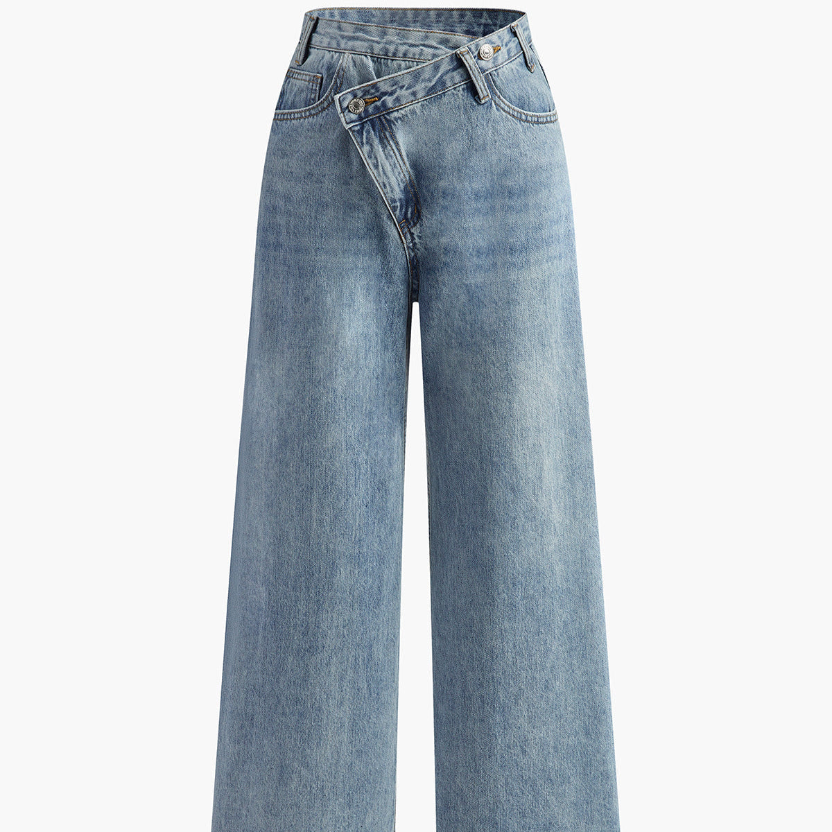 Femmes - Jeans - Denim - Taille asymétrique - Jambe large pour un look tendance et chic sans effort