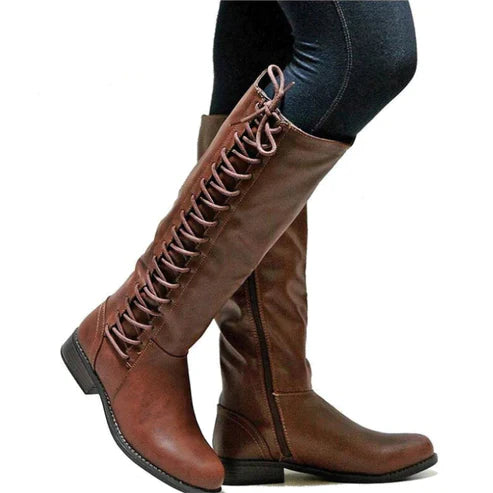 Femmes - Bottes - Lacets jusqu'au genou - Style plat et tendance - Confort et élégance au quotidien