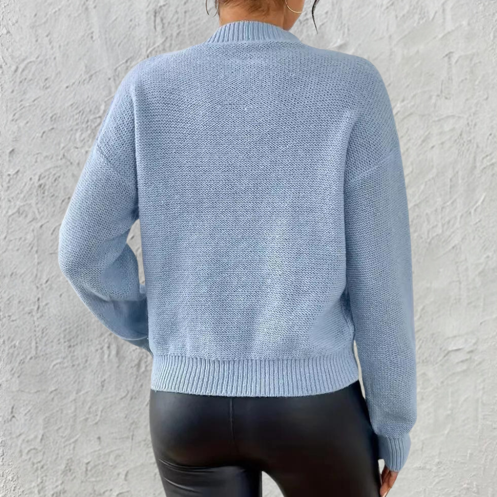 Femmes - Pull en maille torsadée bleu - col rond