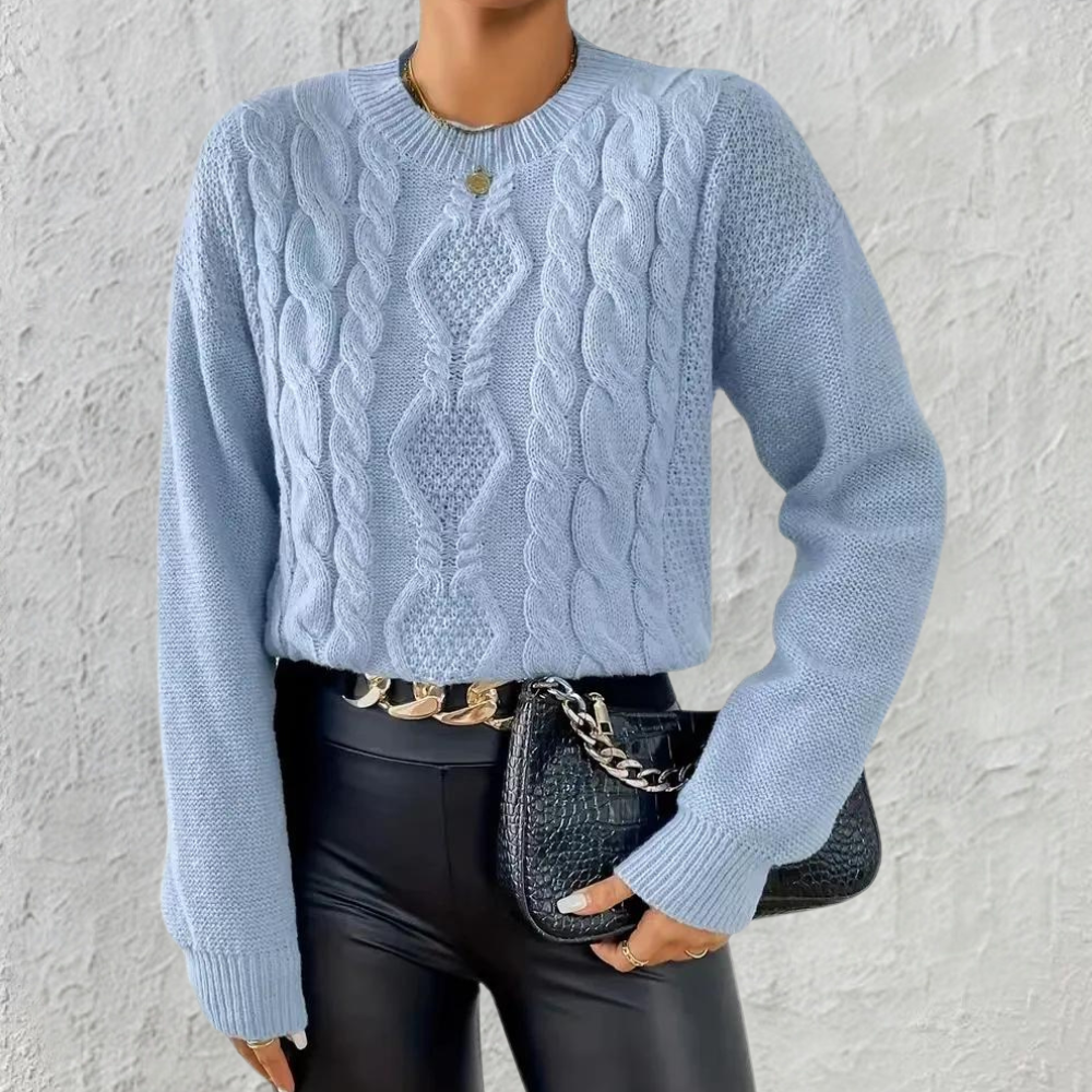 Femmes - Pull en maille torsadée bleu - col rond