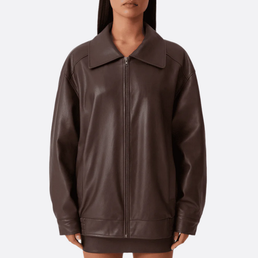 Femmes - Veste décontractée - Cuir - Col montant zippé - Élégance et confort au quotidien