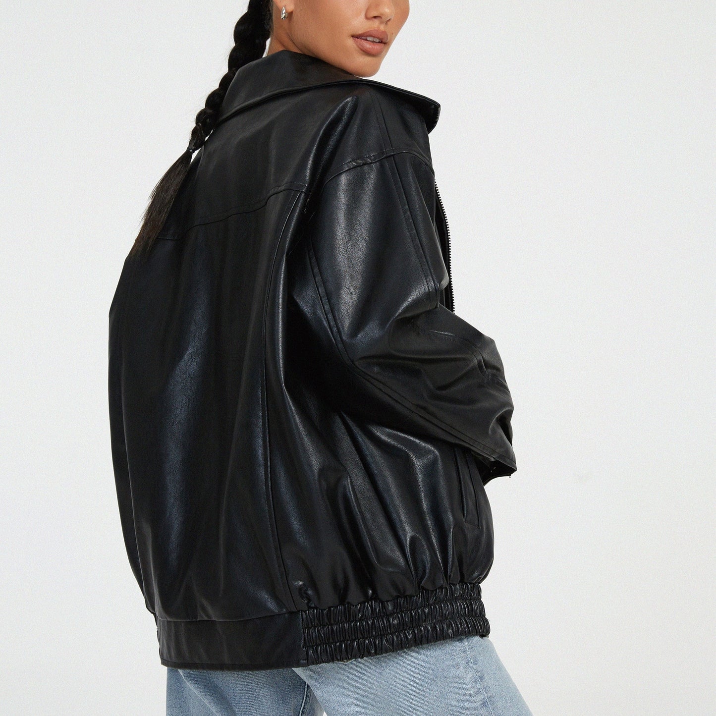 Femmes - Veste décontractée - Cuir - Col montant zippé - Élégance et confort au quotidien