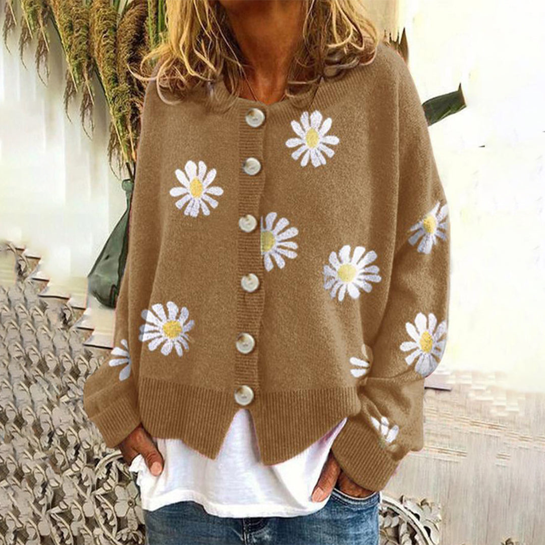 Femmes - Pull en maille floral - Tissu doux - Manches longues - Confortable et élégant pour toutes les occasions