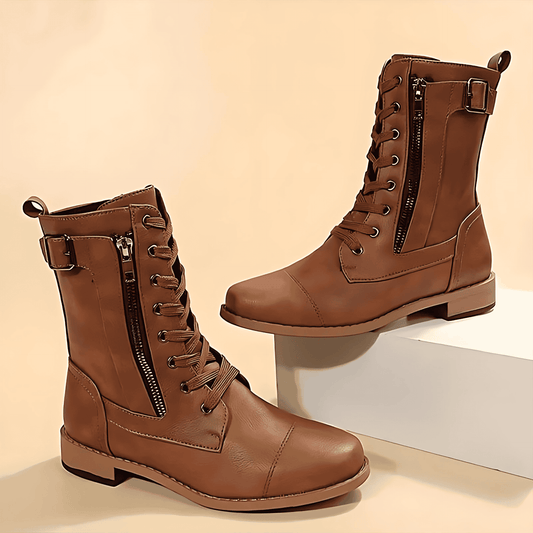 Femmes - Bottes mi-mollets à lacets - Fermeture à glissière et boucle
