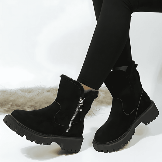 Femmes - Bottines en daim chaudes - Fermeture éclair latérale