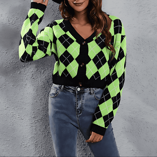Femmes - Cardigan à carreaux à coupe large - Fermeture par boutons