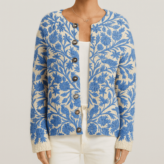 Femmes - Cardigan en maille florale - Col ras du cou - Élégant et confortable pour toutes les occasions