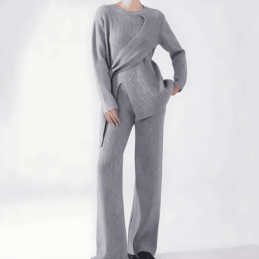 Femmes - Ensemble deux pièces en tricot - Pull et pantalon souples