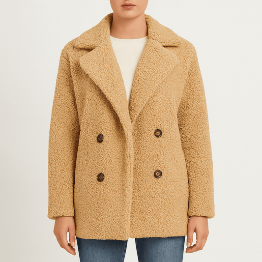 Femmes - Manteau d'hiver boutonné en peluche - Douillet et élégant